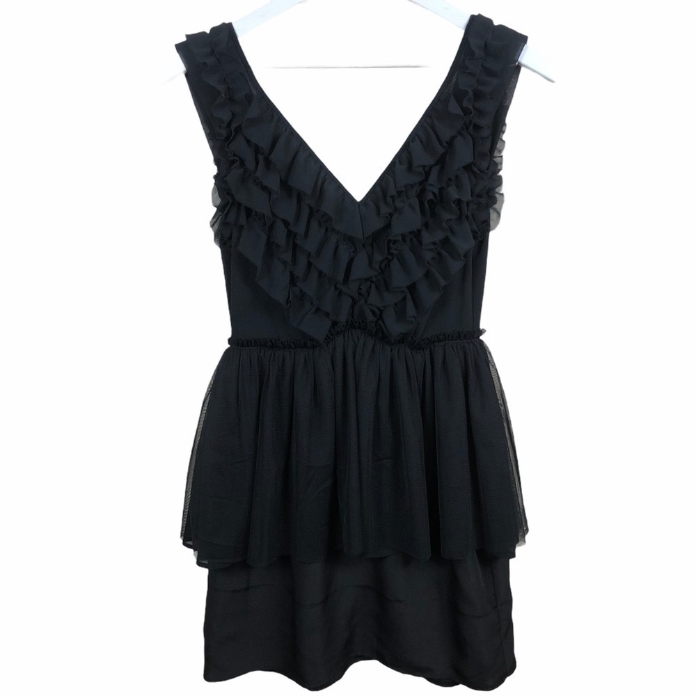 Keepsake Black Ruffle Tiered Mini Dress Size 2